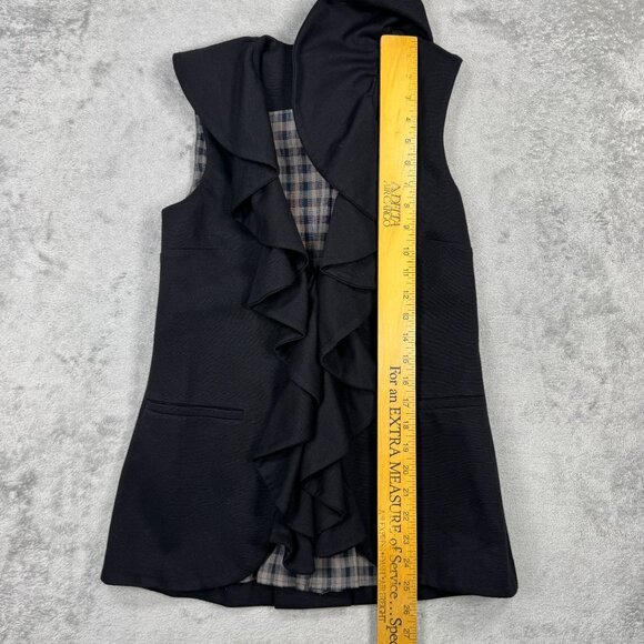 Alice + Olivia Ruffle Front Vest Ponte Knit Sleeveless Blouse Black Womens Small - Picture 9 of 10
